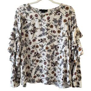 Sanctuary Womens Floral Ruffle Sleeve Blouse XL Cream Multicolor Cottagecore